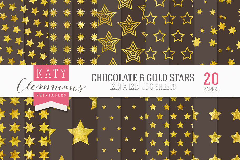 Chocolate & Gold stars paper pack