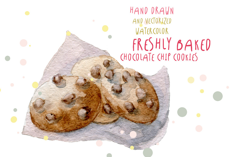 Watercolor chocolate chip cookies in Illustrations - product preview 8