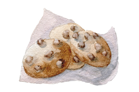 Watercolor chocolate chip cookies in Illustrations - product preview 1