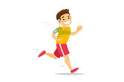 Young man running with earphones and smartphone.