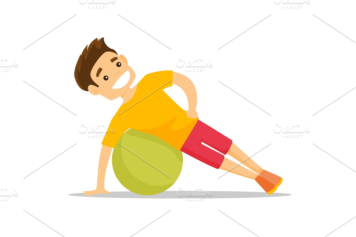 Young caucasian white man exercising with fitball. in Illustrations - product preview 8