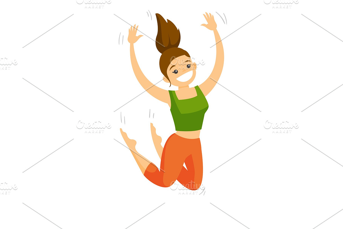 Young caucasian white caucasian woman jumping. in Illustrations - product preview 8