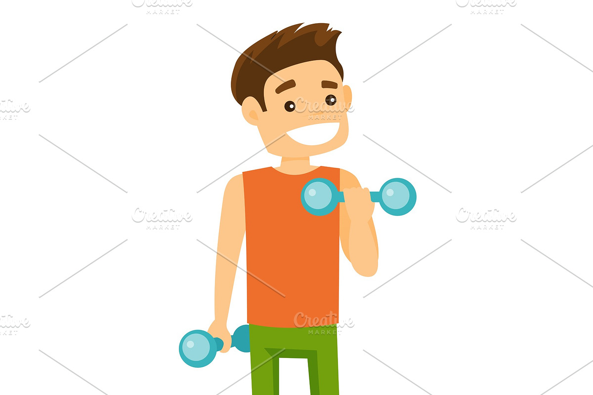 Young caucasian white man lifting dumbbell. in Illustrations - product preview 8