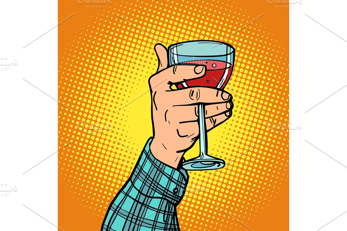 hand with a glass of red wine in Illustrations - product preview 8