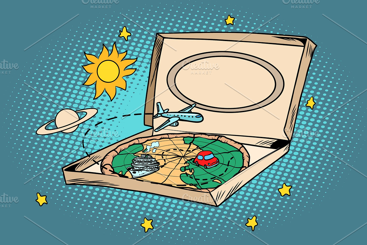 Travel tourism concept, cosmos pizza planet earth and transport in Illustrations - product preview 8