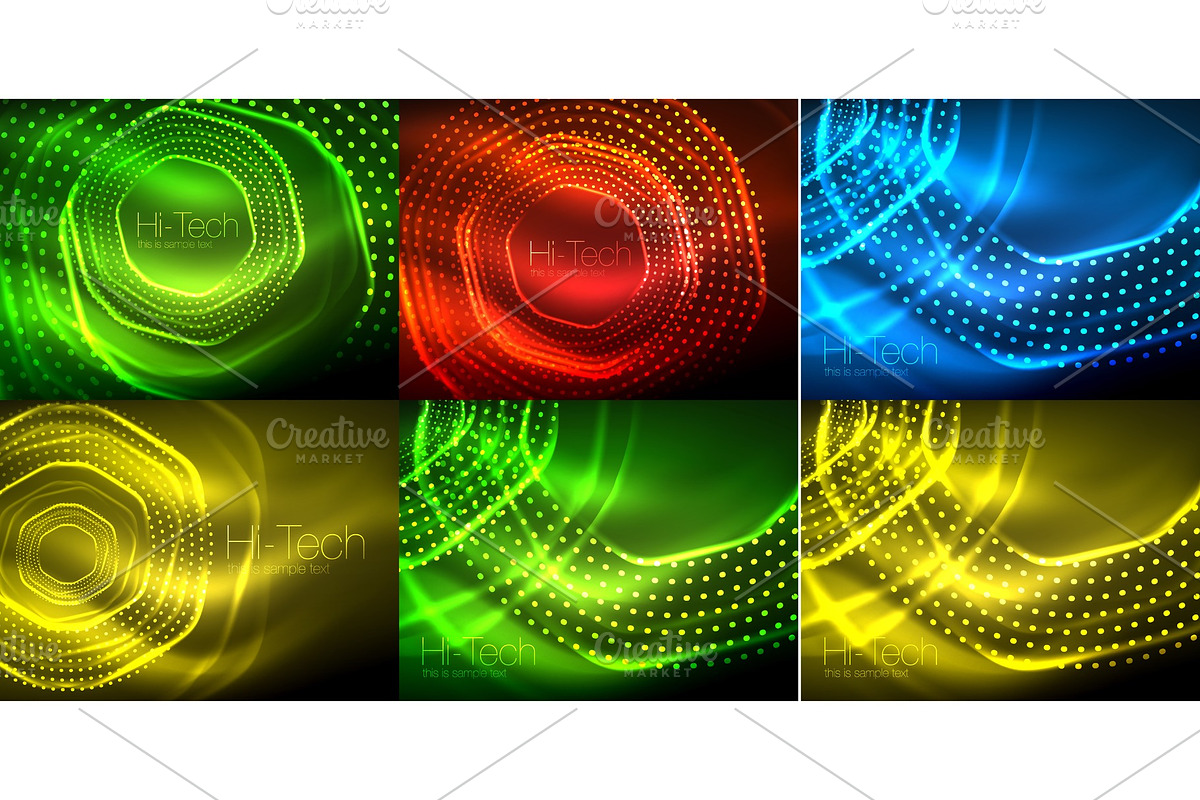 Set of magic neon shape abstract background, shiny light effect template for web banner, business or technology presentation background or elements in Illustrations - product preview 8