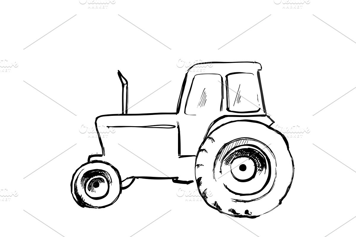 Tractor sketch. Agricultural machine. Hand drawn farmer equipment in Illustrations - product preview 8