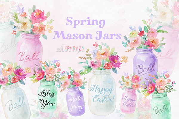 Mason jar clipart. Spring clipart