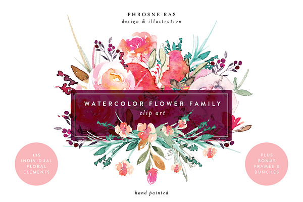 Watercolor Flower Family Clip Art