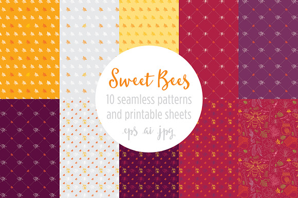 Sweet Bees Seamless Patterns in Patterns - product preview 10