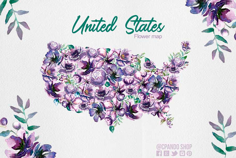 United States Flower Map clipart