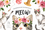 Meow! Cat Lover Watercolor Cliparts