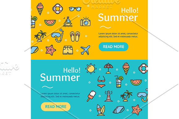 Hello Summer Banner in Illustrations - product preview 1