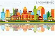 Sacramento USA Skyline with Color 