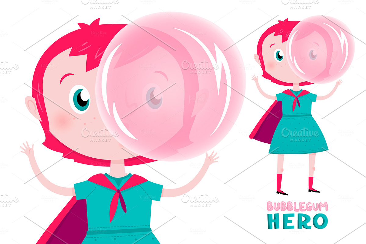 Bubblegum Girl cute character in Illustrations - product preview 8