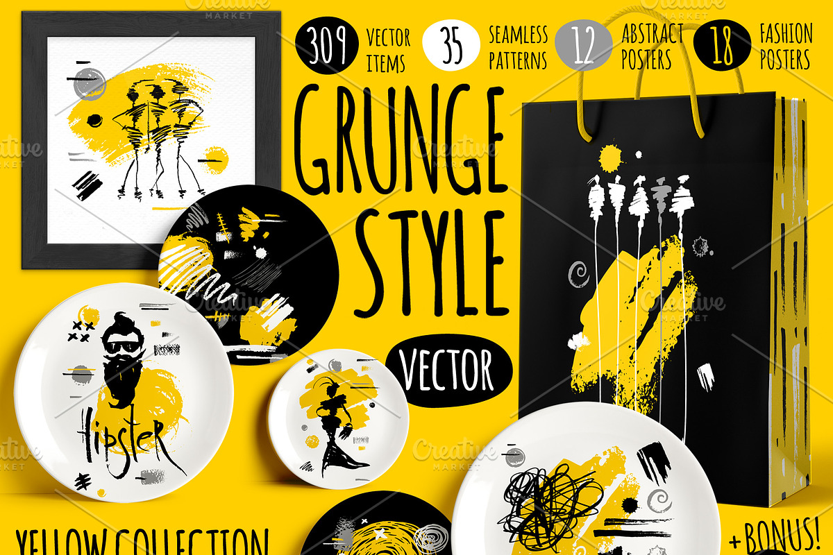 Grunge Style Yellow Collection in Objects - product preview 8