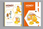 Organic raw honey design brochure. Abstract composition. A4 brochure cover design of honey. Fancy title sheet model. Creative vector front page art. Banner form texture.