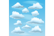 Set of Vector Clouds on blu sky background.