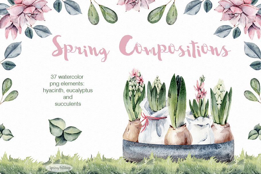 Spring watercolor giacint clipart in Illustrations - product preview 8