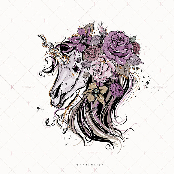 Unicorn Skulls Clipart in Illustrations - product preview 2