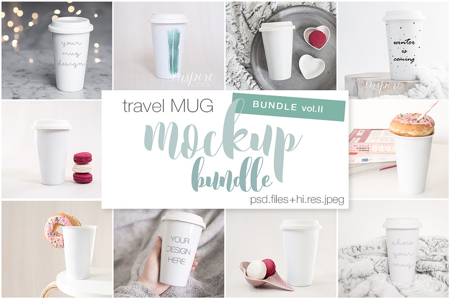 Ceramic Travel Mug Mockup Bundle PSD