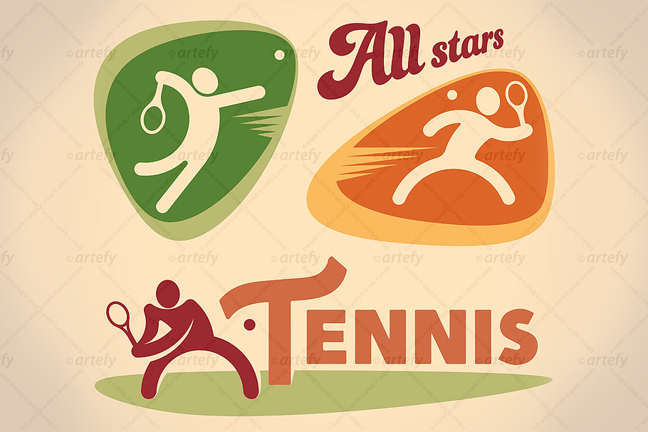 Set of tennis tournamet labels (3x) in Illustrations - product preview 8