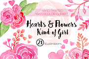 Hearts & Flowers Watercolor Clipart