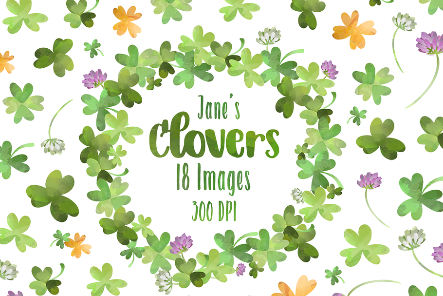 Watercolor Clovers Clipart in Illustrations - product preview 8