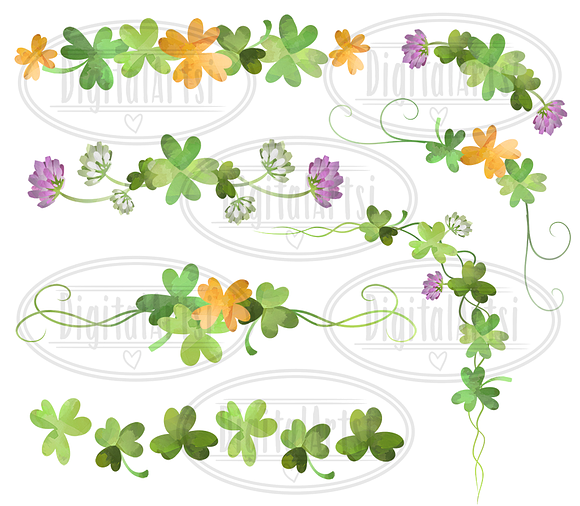 Watercolor Clovers Clipart in Illustrations - product preview 1