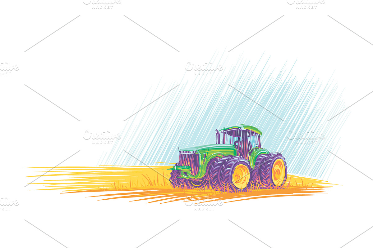 Tractor in field. Vector.  in Illustrations - product preview 8