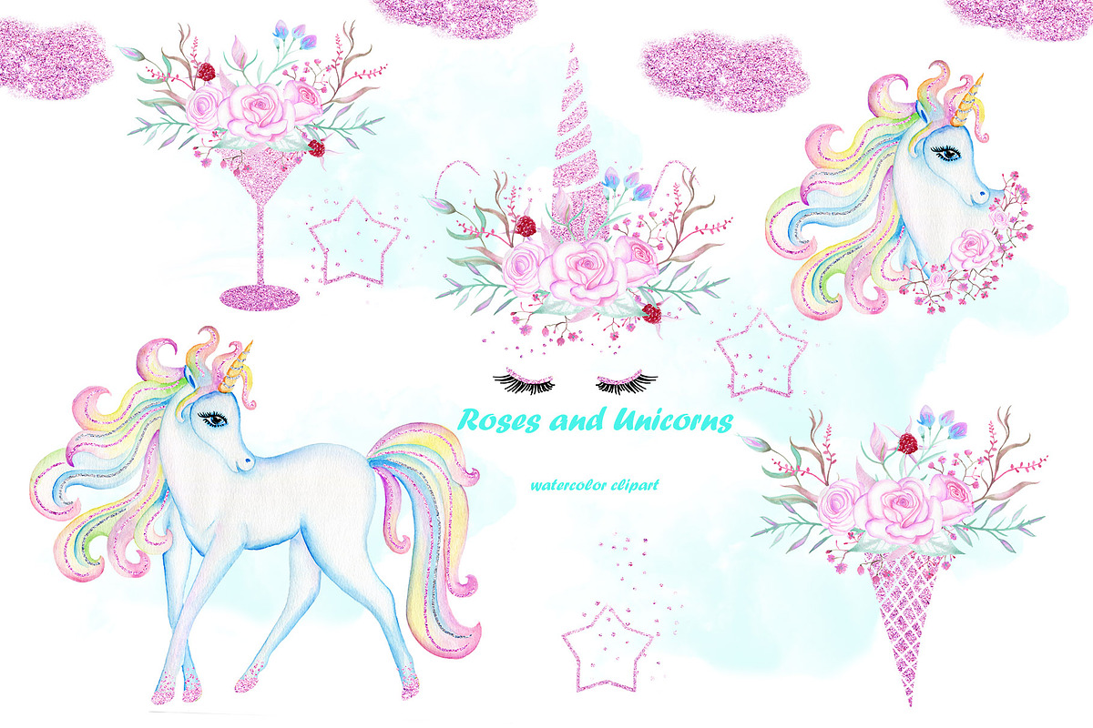 Watercolor Unicorn clip art. in Illustrations - product preview 8
