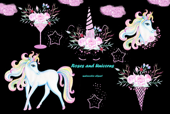 Watercolor Unicorn clip art. in Illustrations - product preview 1