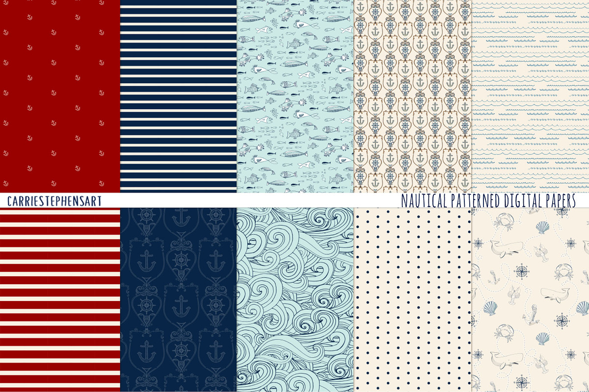 Nautical Pattern Digital Paper in Patterns - product preview 8