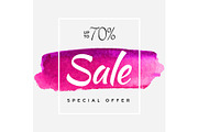 Watercolor Special Offer, Super Sale Flyer, Banner, Poster, Pamphlet, Saving Upto 70% Off, Vector illustration with abstract paint stroke