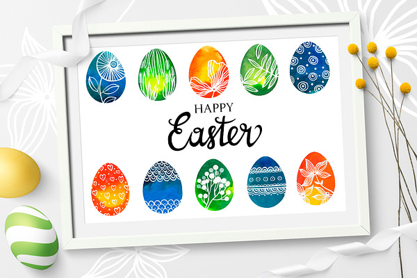Watercolor Easter eggs, patterns