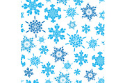 Vector light blue hand drawn christmass snowflakes repeat seamless pattern background. Can be used for fabric, wallpaper, stationery, packaging.
