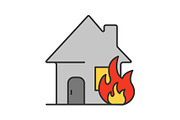 Burning house color icon