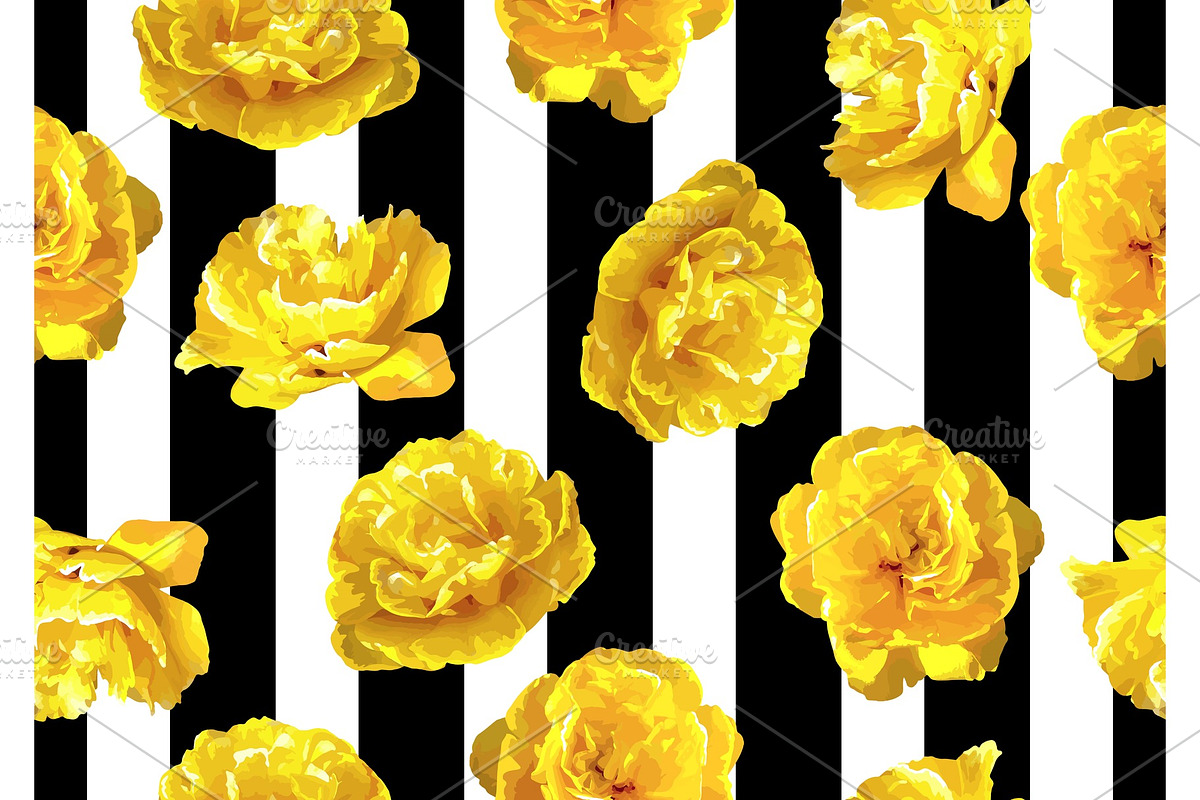 Seamless pattern with fluffy yellow tulips. Beautiful realistic flowers and buds in Patterns - product preview 8