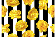 Seamless pattern with fluffy yellow tulips. Beautiful realistic flowers and buds