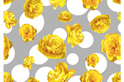Seamless pattern with fluffy yellow tulips. Beautiful realistic flowers and buds