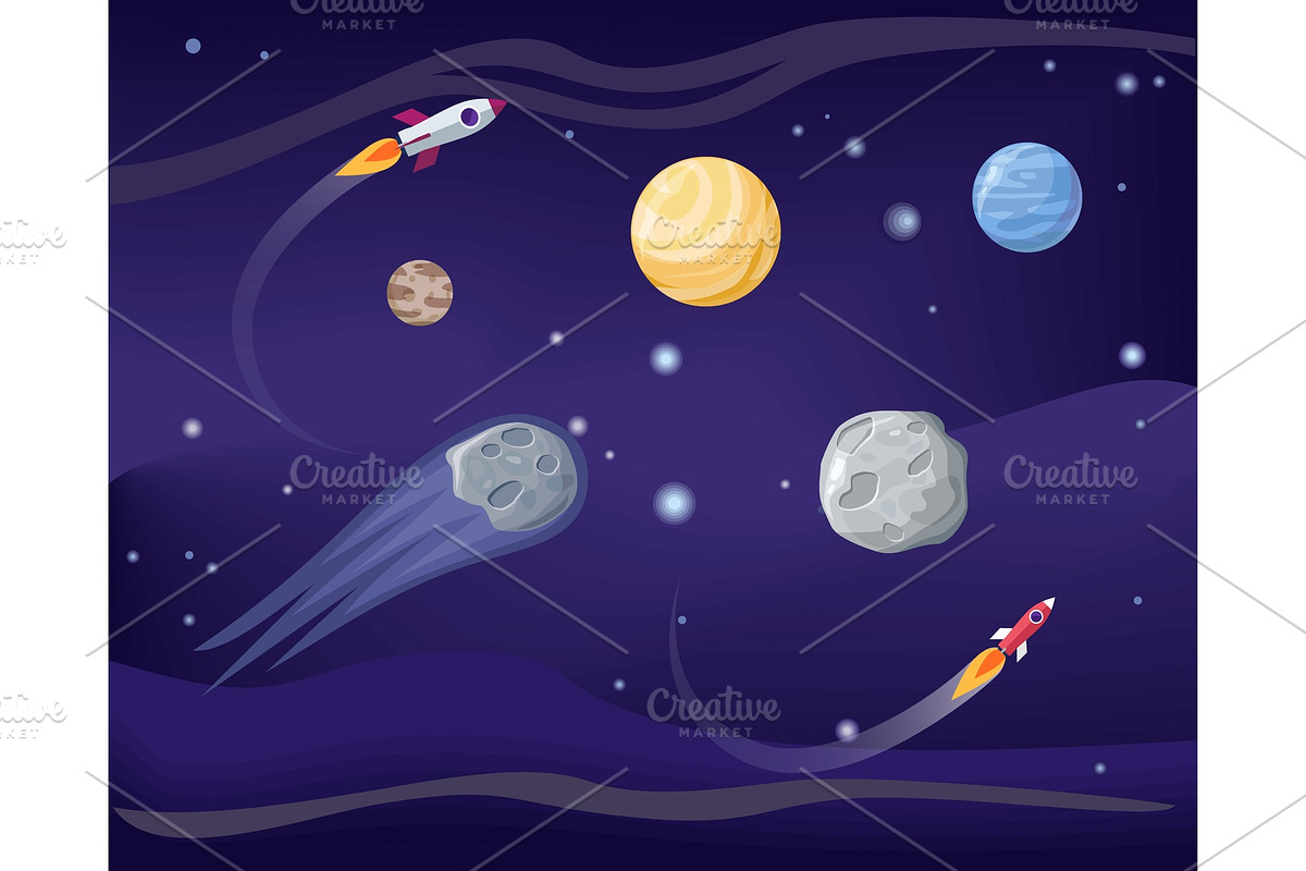 Planets and Rockets Poster Set Vector Illustration in Objects - product preview 8