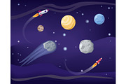 Planets and Rockets Poster Set Vector Illustration