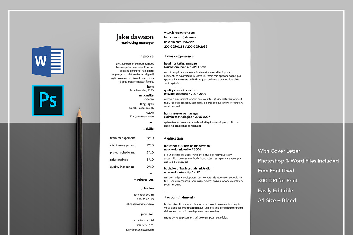 Resume/CV with Cover Letter in Letter Templates - product preview 8