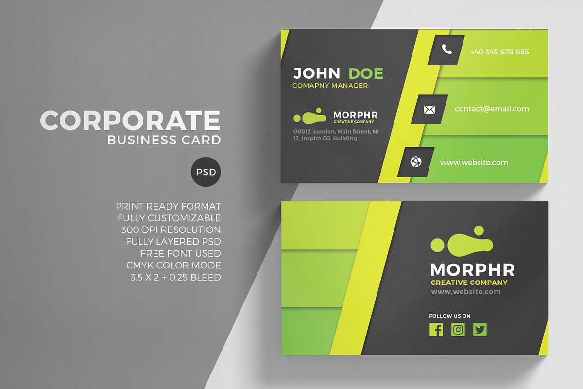 Corporate Green Business Card in Business Card Templates - product preview 8