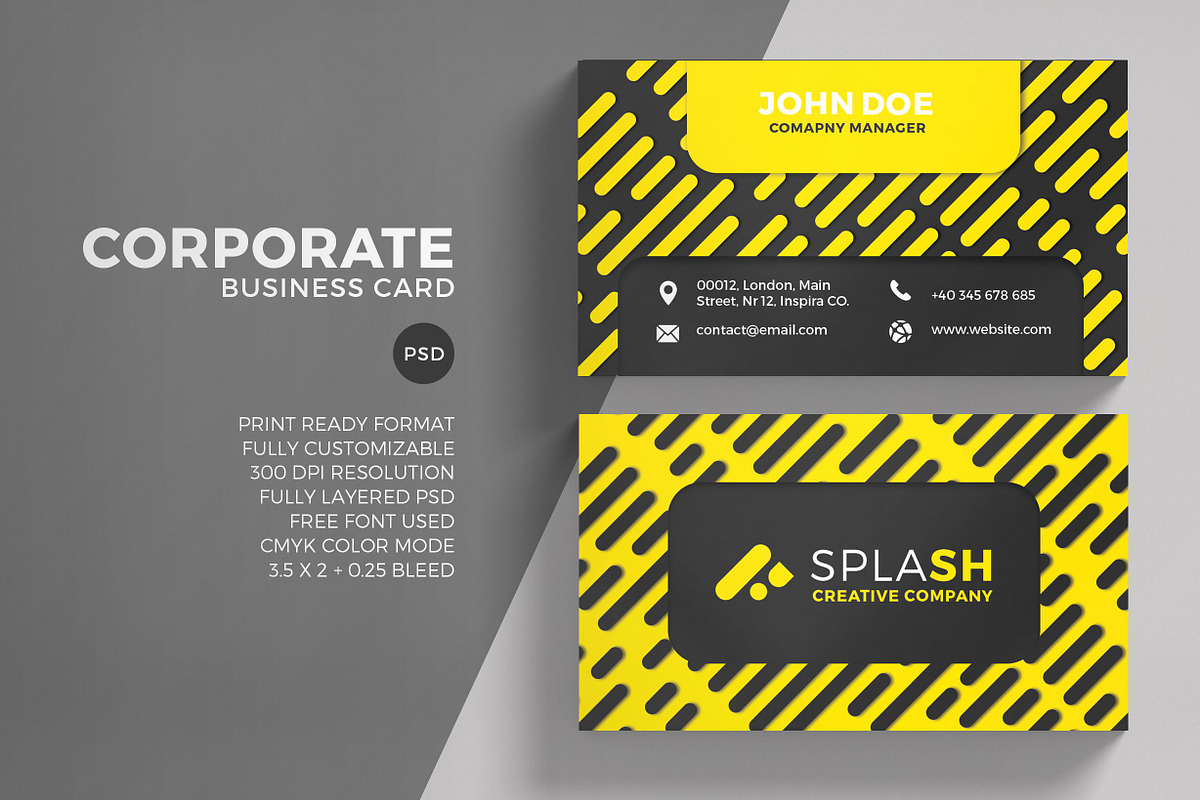 Corporate Yellow Business Card in Business Card Templates - product preview 8