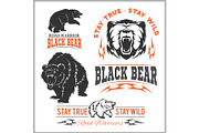 black bear for logo, sport team emblem, design elements and labels