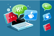 Icon for online web chat at laptop