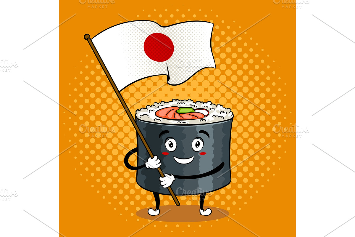 Sushi roll with japanese sword pop art vector in Illustrations - product preview 8