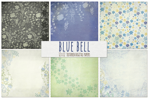 Periwinkle Blue Floral Digital Paper in Patterns - product preview 2