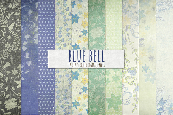 Periwinkle Blue Floral Digital Paper in Patterns - product preview 3